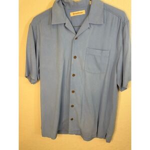 Tommy Bahama Silk Button Down Shirt Short Sleeve Light Blue‎ Size S